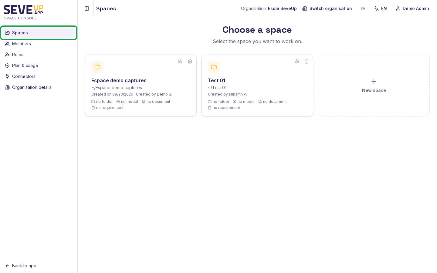 SeveUp App Projects page, Projects menu outlined in the sidebar, with one project in the list