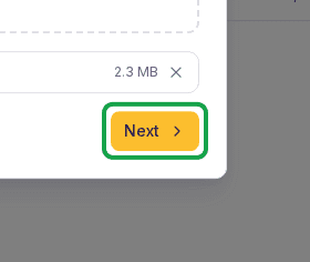 Files step of the bulk import dialog, Next button highlighted