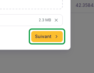 Étape Fichiers du dialogue d'import en masse, bouton Suivant encadré